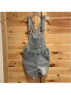 Women's Judy Blue Blue Denim Distressed Overall Shorts 1XL